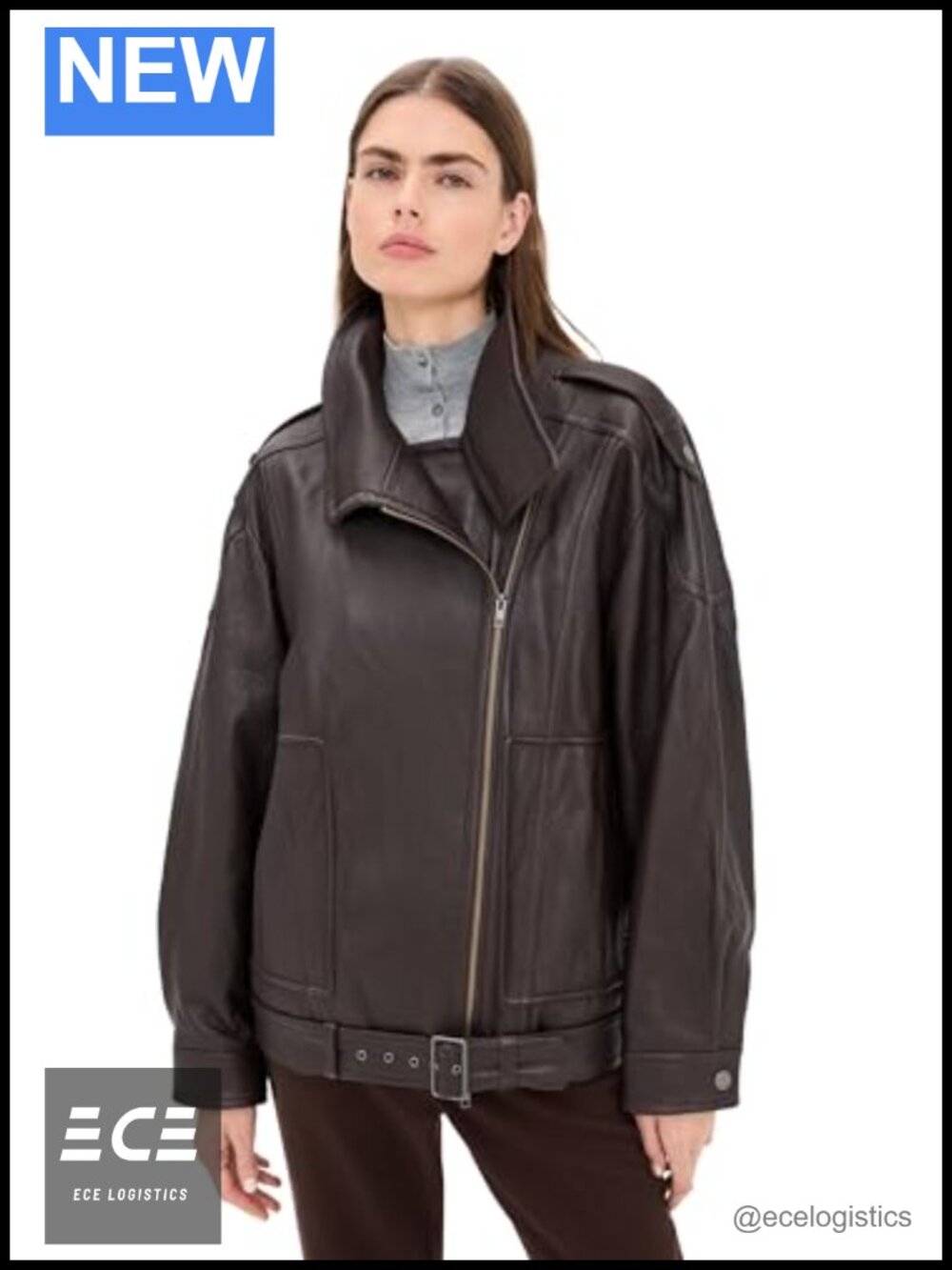 Leather Oversized Biker Jacket - Women's Moto Coat - Fall Moto Jacket